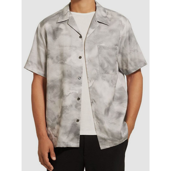Theory Men Gray Cloud Print Button Down Camp Shirt Gray Size M 0768 - Picture 2 of 3